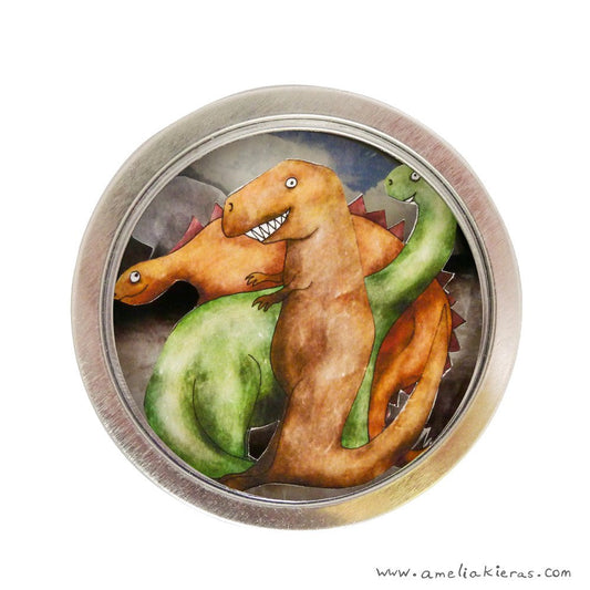 Dinosaur Friends 3D Paper Art Mini Shadow Box Magnet